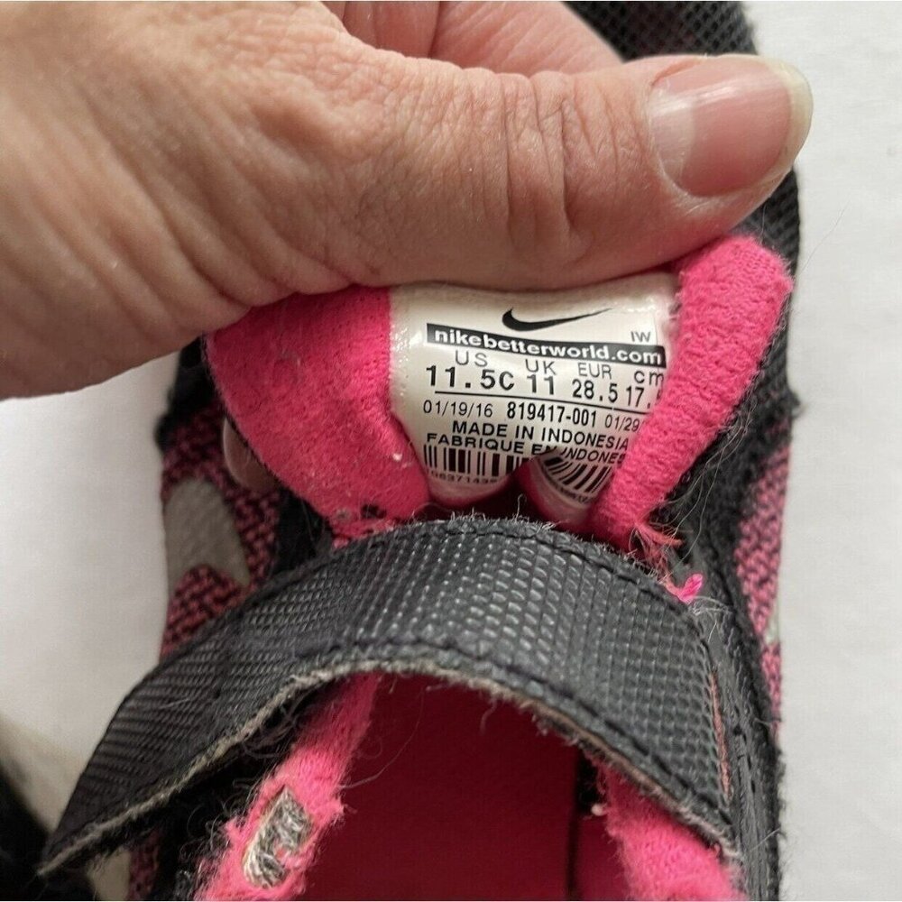 Nike Kids Black & Pink Worn Athletic Shoes With Velcro Straps 11.5C - Picture 9 of 10